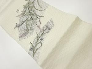 すくい織草花に蜻蛉模様織出し夏用袋帯